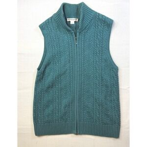 Pendleton Teal Cable Knit Zipper Vest Women's Size Large Cotton